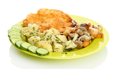 Roast chicken cutlet with boiled potatoes