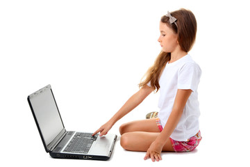 Naklejka premium beautiful girl with laptop isolated on white