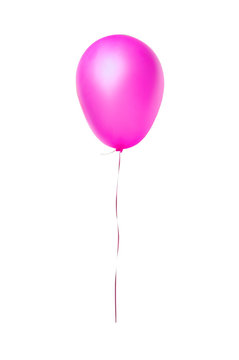 Pink flying balloon isolated on white