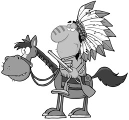 Indian Chief With Gun On Horse In Gray Color