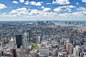 Naklejka premium Aerial view of Manhattan, New York City and Hudson River.