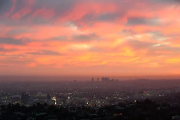 Fototapeten Aerial view of Los Angeles and Santa Monica at dusk © rolf_52