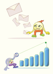 emoticon sending letter and emoticon pulling signal bar