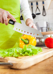 Woman's hands cutting vegetables