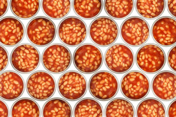 Lots of open tins of baked beans