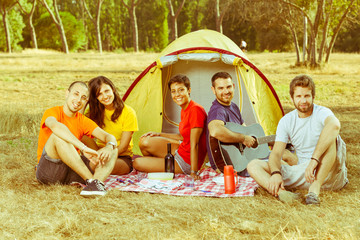 Obraz premium Group of People Camping and Singing
