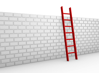 3D Brick Wall With A Red Ladder