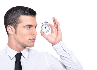 business concept homme avec chronomètre