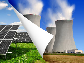 Solar panels and nuclear power plant