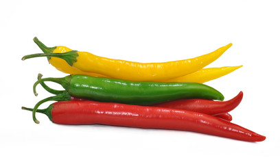 hot chilli peppers isolated on white background