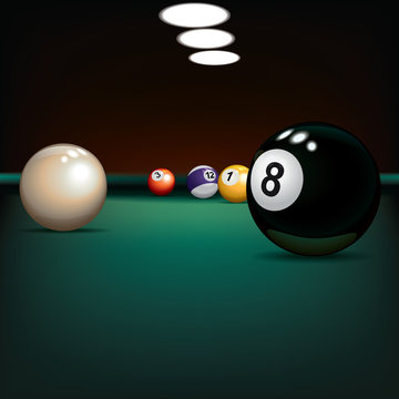 game illustration with billiard balls on green cloth