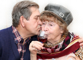 beautiful senior couple kissing