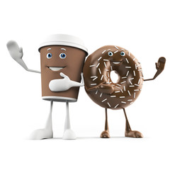 3d rendered illustration of a coffee cup and donut
