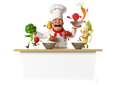 3d kitchen chef bothering with vegetables