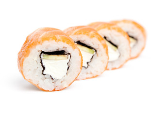 Philadelphia sushi rolls, isolated on white