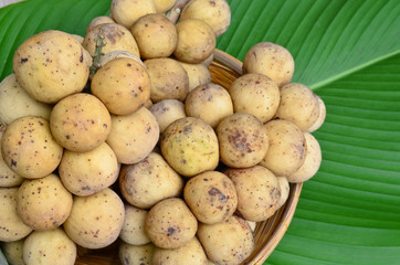 Longkong,Thai fruits on leaf background