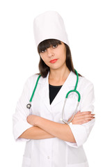 Portrait of a doctor with a stethoscope in the hood