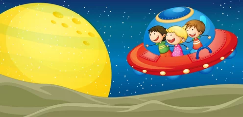 Foto op Plexiglas Kosmos kinderen en vliegende schotels