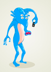 Strange creature holding a cellular phone