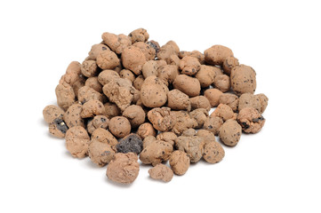 Expanded Clay Aggregate (Grow Rocks) on White Background