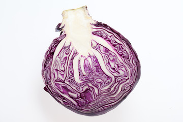 Red Cabbage cross section on White Background
