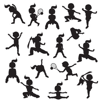 Silhouettes of children goes in for sports