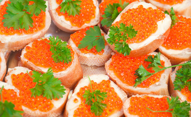Red caviar sandwiches