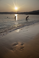 Sunset on beach on the island of Elba, Italy