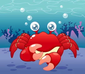 Papier peint photo autocollant rond Sous-marin illustration de crabe de dessin animé