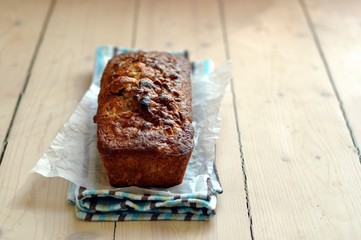An Apple Cake on a Striped Towel