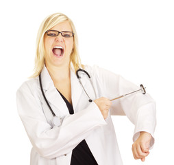 Medical doctor with reflex hammer