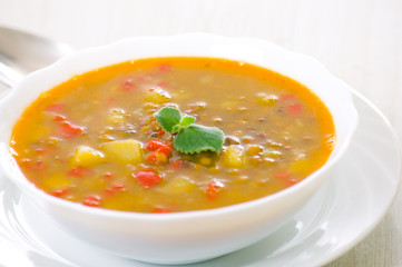 fresh lentil soup in bowl