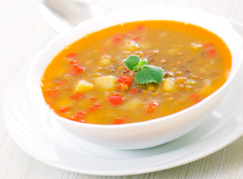 fresh lentil soup in bowl