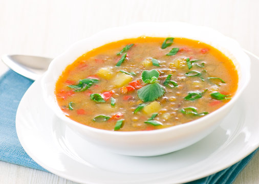 fresh lentil soup in bowl