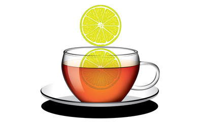 Cup of tea with lemon vector