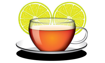 Cup of tea with lemon vector
