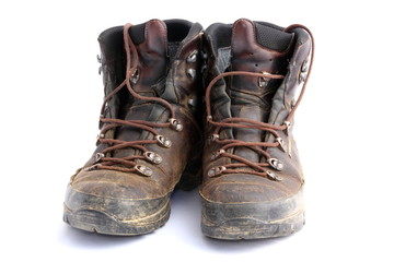 old dirty hiking boots