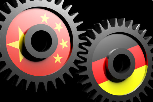 Two gears with the flags of china and Germany