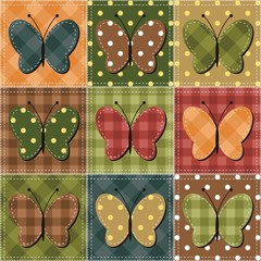 patchwork background with butterflies