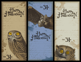 Halloween creatures - set of 3 vertical banners or bookmarks