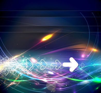 Abstract glowing lines of light with rainbow colors background.