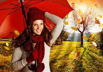 umbrella 08/girl in autumn sunset with umbrella