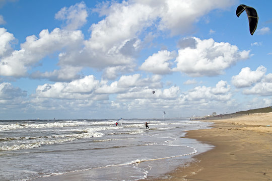 Kite surfing at Zandvoort aan Zee in the Netherlands