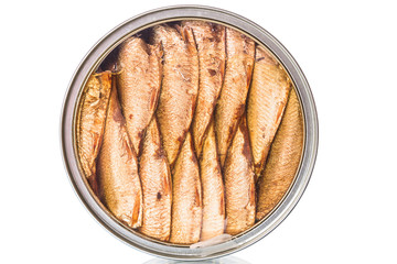 Sprats in a tin can with a transparent cover