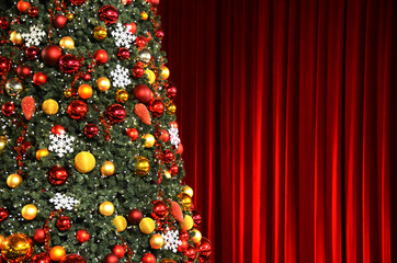 Christmas tree against red drapery - 45422939