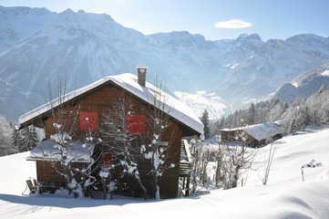 Fototapeta na wymiar Braunwald, famous Swiss skiing resort