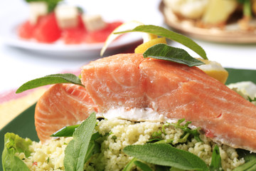 Salmon fillet and couscous