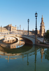 Plaza de Espana (Square of Spain) in Seville at sunset