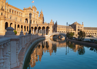 Plaza de Espana (Square of Spain) in Seville at sunset