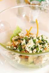 Glass plate with salad